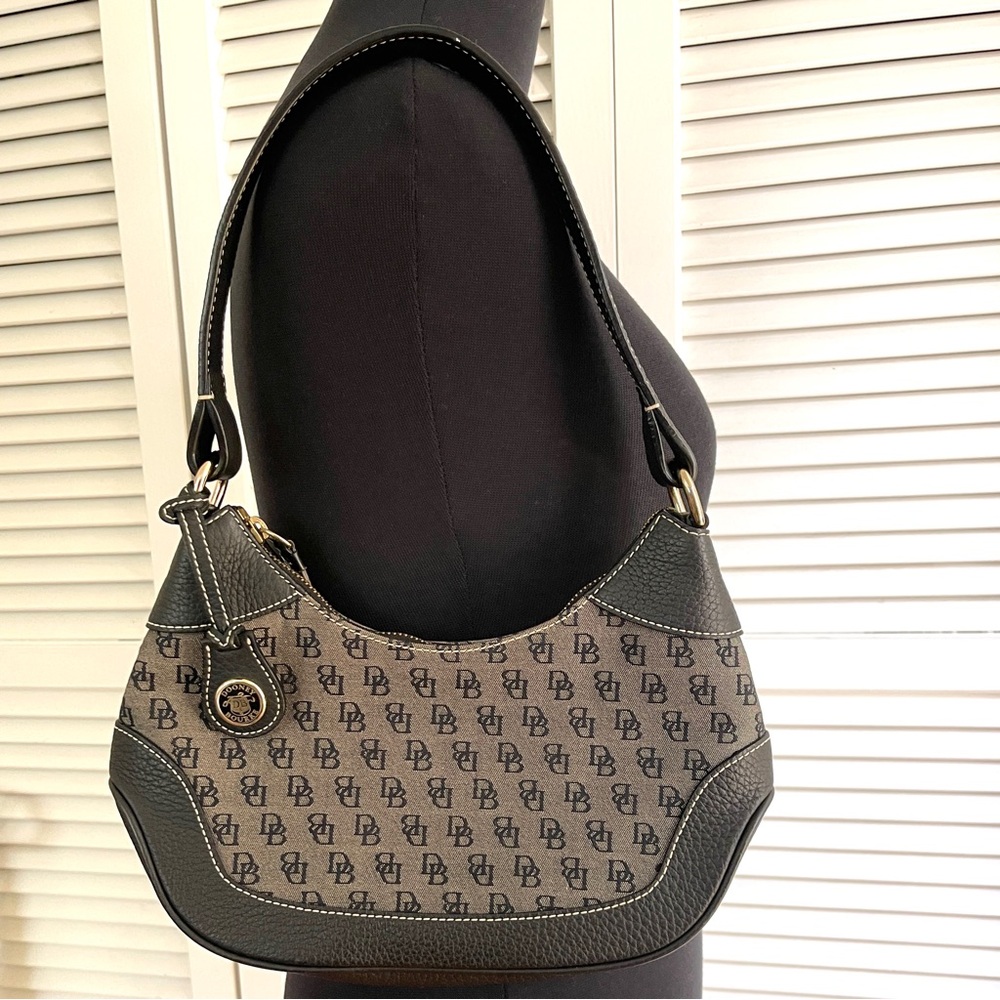 RARE! Vintage Dooney & Bourke Black and Gray Monogram Hobo Shoulder Bag